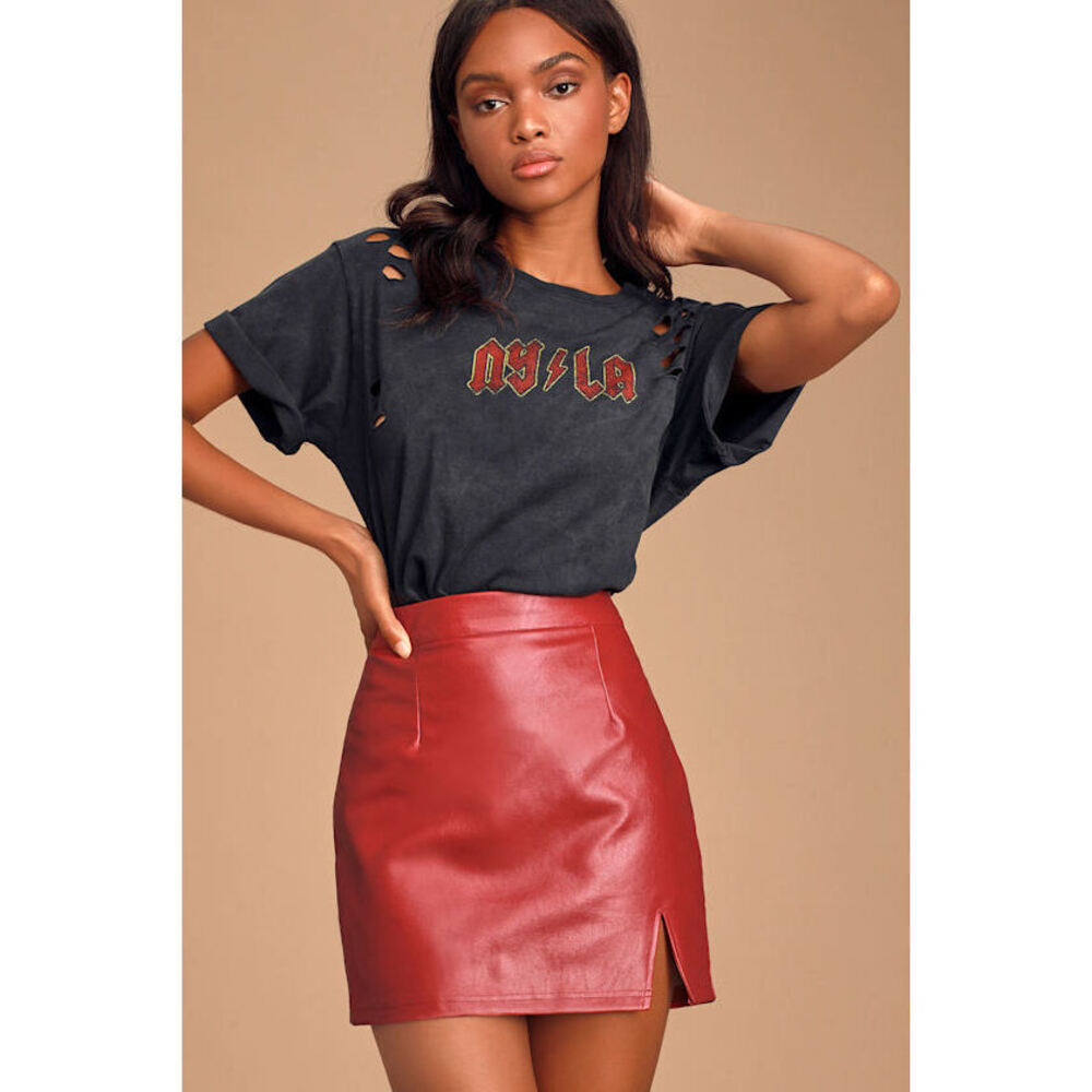 Lulus Corte Red Vegan Leather Mini Skirt - Size M